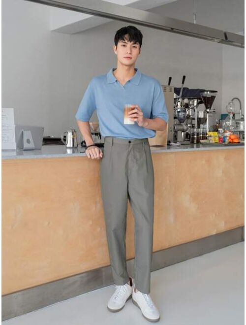 SHEIN Men Solid Fold Plated Suit Pants