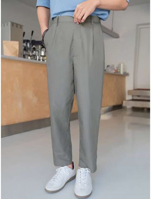 SHEIN Men Solid Fold Plated Suit Pants