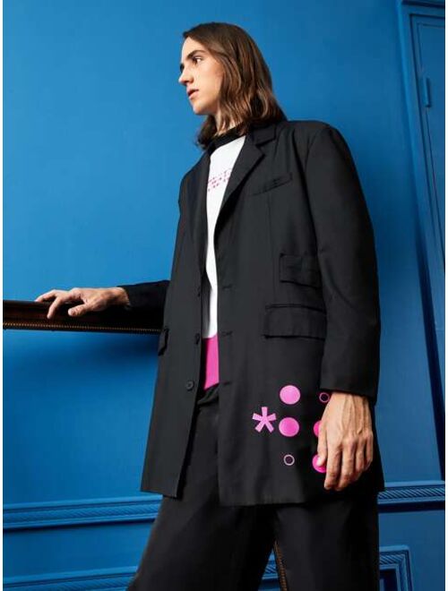 SHEIN X Unsuitable Men Drop Shoulder Lapel Collar Graphic Pattern Blazer