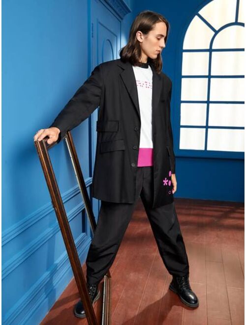SHEIN X Unsuitable Men Drop Shoulder Lapel Collar Graphic Pattern Blazer