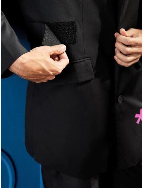 SHEIN X Unsuitable Men Drop Shoulder Lapel Collar Graphic Pattern Blazer