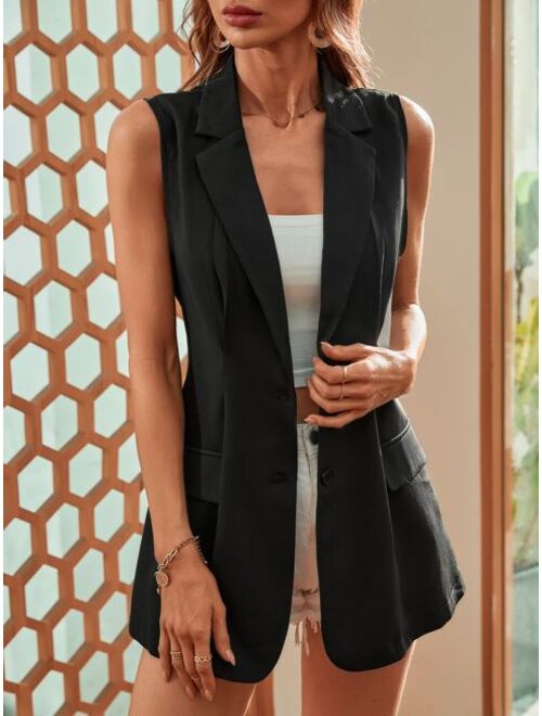 Shein Solid Flap Detail Vest Blazer