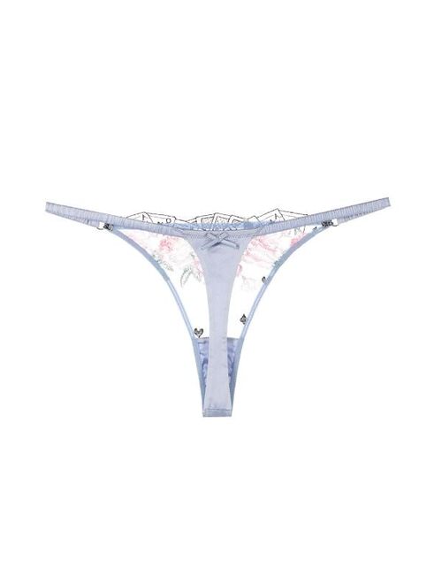 Fleur Du Mal floral and card embroidery thong
