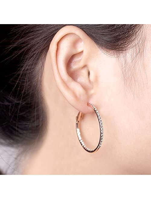 SUPRAONE 1 Pair Hoop Earrings for Women - 14K Rose Gold Plated Hypoallergenic Lightweight CZ Big Hoop Earrings Set (35MM)