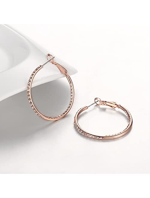 SUPRAONE 1 Pair Hoop Earrings for Women - 14K Rose Gold Plated Hypoallergenic Lightweight CZ Big Hoop Earrings Set (35MM)