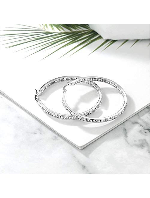Rnivida Stunning Stainless Steel Inside-Out Crystal Cz Hoop Earrings for Women