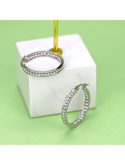 Rnivida Stunning Stainless Steel Inside-Out Crystal Cz Hoop Earrings for Women