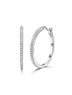 Gddx 925 Sterling Silver Hoops Big Round Loops Earrings Paved Zircon Halo CZ Women Ear Jewelry 20 30 40mm