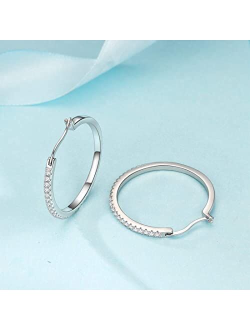 Gddx 925 Sterling Silver Hoops Big Round Loops Earrings Paved Zircon Halo CZ Women Ear Jewelry 20 30 40mm