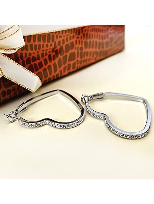 Hzsikao Hoop Earrings, Cubic Zirconia White Gold Plated Rhinestone Hoop Earrings for Women Girls Jewelry Earrings