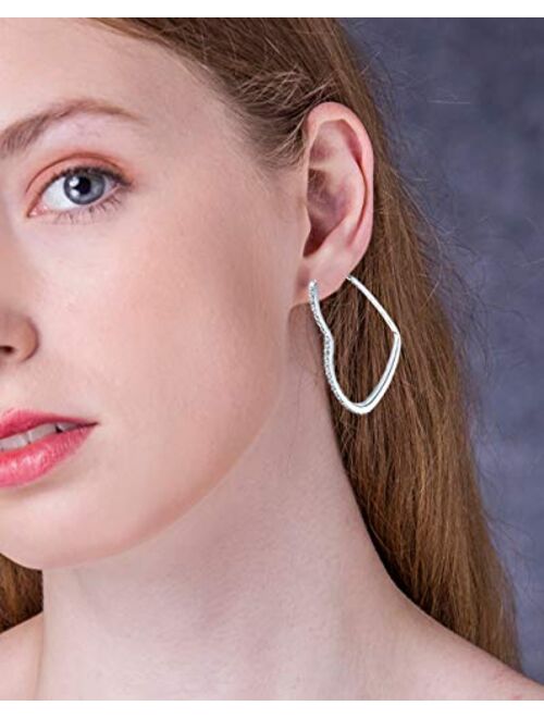 Hzsikao Hoop Earrings, Cubic Zirconia White Gold Plated Rhinestone Hoop Earrings for Women Girls Jewelry Earrings