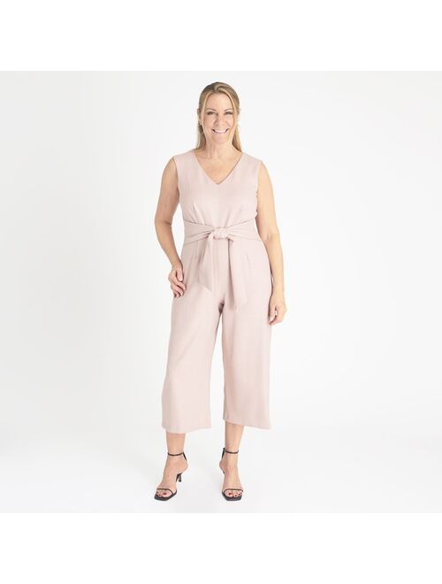Women's Connected Apparel Solid Tie-Front Jumpsuit