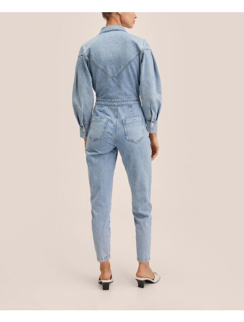 MANGO Women's Zip Denim Jumpsuit