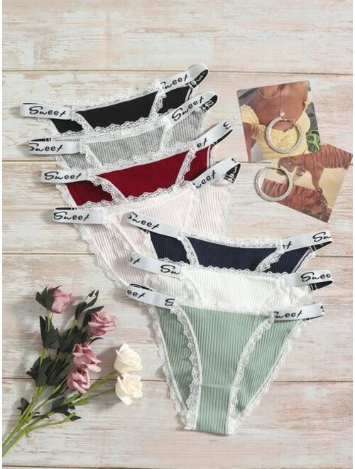 Shein 7pack Letter Tape Contrast Lace Panty