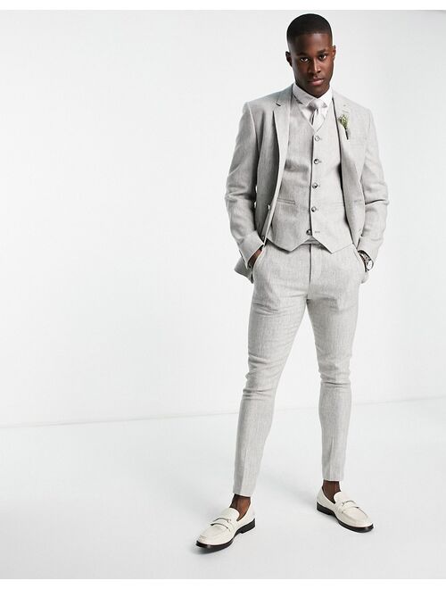 ASOS DESIGN wedding super skinny suit jacket in ice gray herringbone