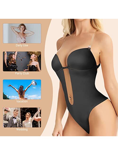 Hapord Shapewear for Women, Plunge Backless Body Shaper Bra, Women's Invishaper Backless Bodysuits Sexy Seamless Thong Full Bodysuit