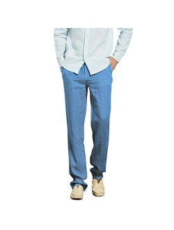 Manwan walk Mens Casual Beach Trousers Elastic Loose Fit Lightweight Linen Summer Pants K70