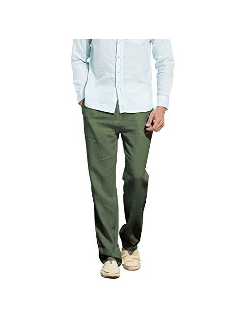 Manwan walk Mens Casual Beach Trousers Elastic Loose Fit Lightweight Linen Summer Pants K70