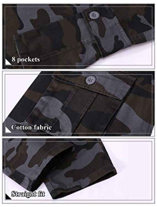 BOJIN Men's Cargo Pants Casual Military Army Camo Relaxed Fit Cotton Combat Camouflage Work Pants with 8 Pockets