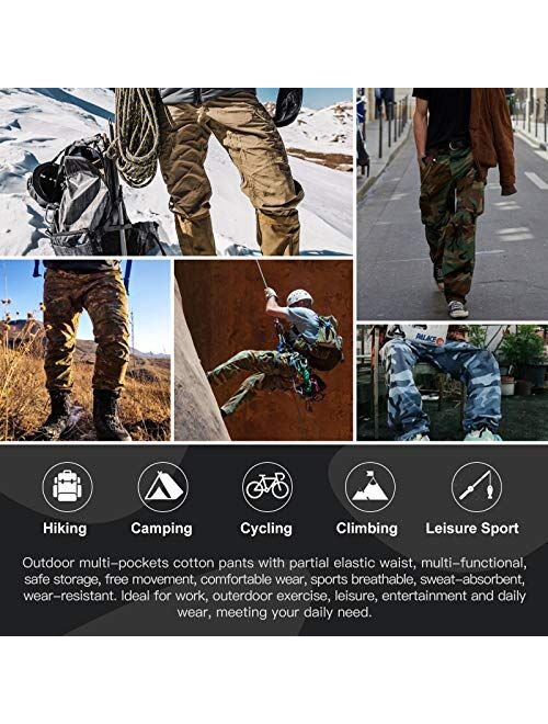 BOJIN Men's Cargo Pants Casual Military Army Camo Relaxed Fit Cotton Combat Camouflage Work Pants with 8 Pockets