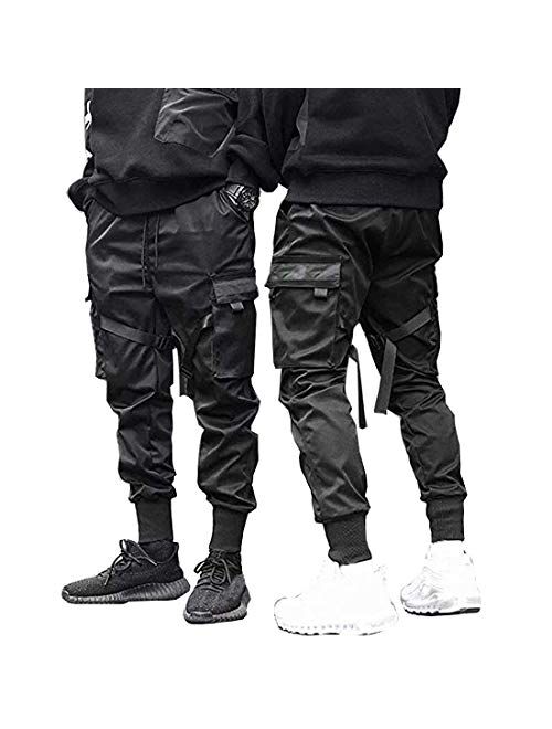 BITLIVE Men's Jogger Pants Techwear Hip Hop Harem Pants Fashion Casual Streetwear Tactical Track Pants with Drawstring