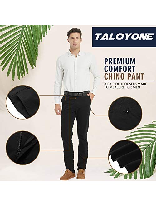 Taloyone Men's Straight Fit Stretch Classic Fit Slim Flat-Front Golf Chino Pant