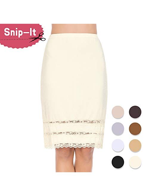 Subuteay Skirt Slip for Women Half Slip Dress Extender Midi Underskirt Floral Lace Knee Length Smooth Skirt