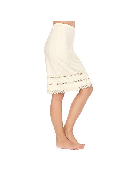 Subuteay Skirt Slip for Women Half Slip Dress Extender Midi Underskirt Floral Lace Knee Length Smooth Skirt