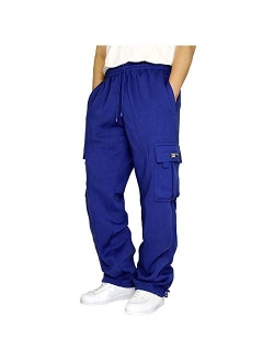 Wakeu Sweatpants for Men Pants Casual Rope Loosening Heavyweight Fit Cargo for Men Loose Sports Trousers Pants with Pockets