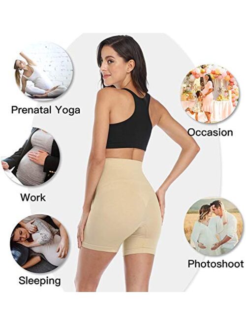 Fodlmeen Womens 2 Pack High Waist Mid-Thigh Pettipant Pregnancy Maternity Seamless Shapewear Underwear for Belly Support