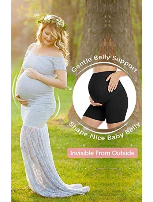 POSHGLAM Women's Maternity Shapewear Seamless Pregnancy Underwear Belly Support High Waist Mid-Thigh Panties Shorts