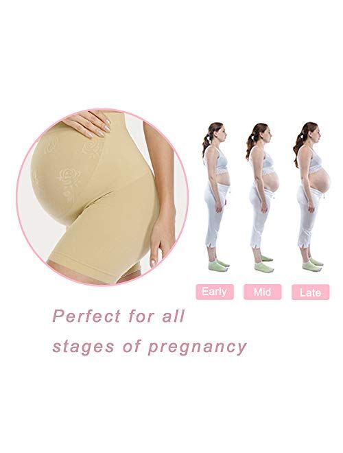 POSHGLAM Women's Maternity Shapewear Seamless Pregnancy Underwear Belly Support High Waist Mid-Thigh Panties Shorts