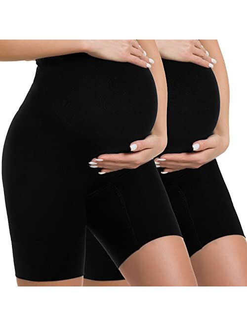R Ruxia Women's Maternity Shapewear Seamless Pregnancy Underwear for Dress High Waist Over Belly Bump Support Mid-Thigh Panties