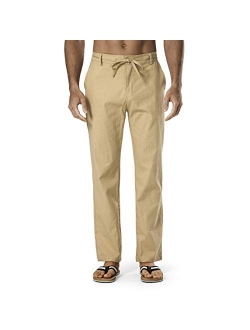 DELCARINO Men's Drawstring Linen Pant Elastic Waist Relaxed-Fit Casual Beach Trousers