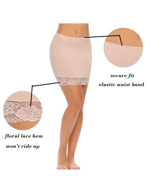 ADOME Women's Adjustable Waist Half Slip Short Underskirt Lace Hem Lingerie