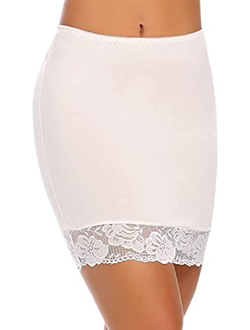 ADOME Women's Adjustable Waist Half Slip Short Underskirt Lace Hem Lingerie