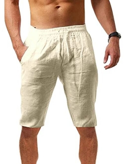 Karlywindow Mens Linen Pants Casual Loose Lightweight Drawstring Elastic Waist Summer Yoga Beach Trousers