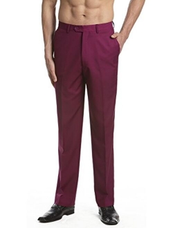 CONCITOR Men's Dress Pants Trousers Flat Front Slacks Solid BURGUNDY, PINK Color