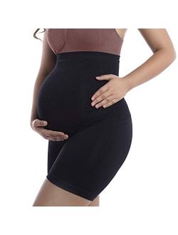+MD Seamless Maternity Underwear High Waist Belly Support Shapewear Over Bump Mid-Thigh Pregnancy Panties for Dresses