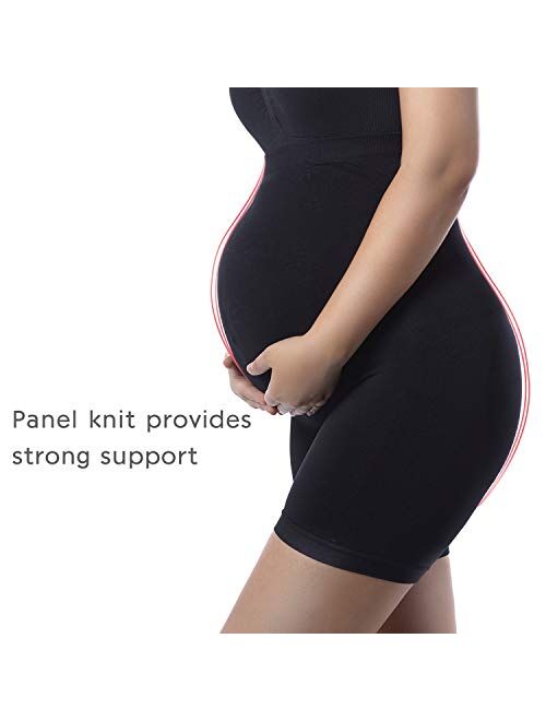 +MD Seamless Maternity Underwear High Waist Belly Support Shapewear Over Bump Mid-Thigh Pregnancy Panties for Dresses