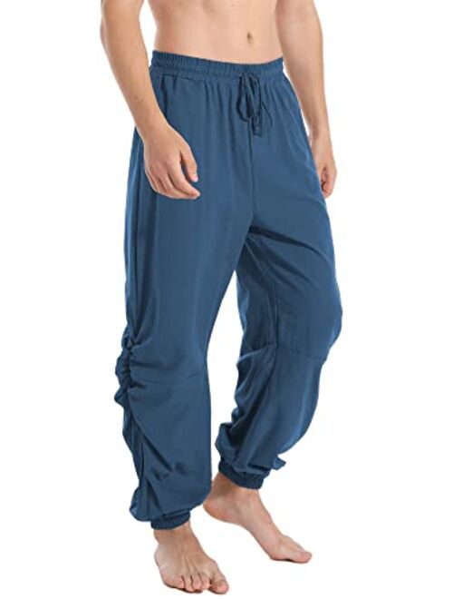 perdontoo Mens Cotton Linen Drawstring Pants Elastic Waist Casual Jogger Yoga Pants