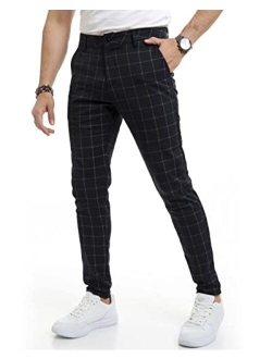 Wetta Plaid Pants for Men - Skinny Chinos Pants Men Stretchy Mens Fashion Plaid Pants