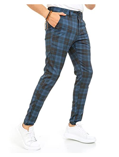 Wetta Plaid Pants for Men - Skinny Chinos Pants Men Stretchy Mens Fashion Plaid Pants