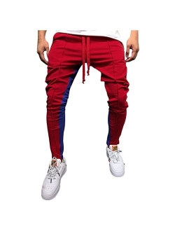 WOCACHI Mens Joggers Pants Color Block Patchwork Sports Side Stripe Active Gym Running Street Style Workout Sweatpants
