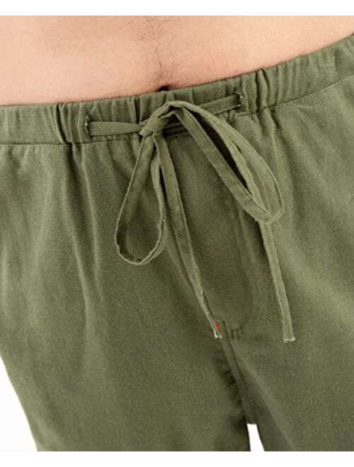 Lisskolo Men's Drawstring Loose Linen Beach Pants Lightweight Elastic Waist Yoga Lounge Cotton Trousers Pajamas