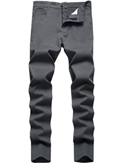 GUNLIRE Men's Chino Pants Skinny Fit Plaid Flat-Front Stretch Slim Stylish Casual Business Dress Pants