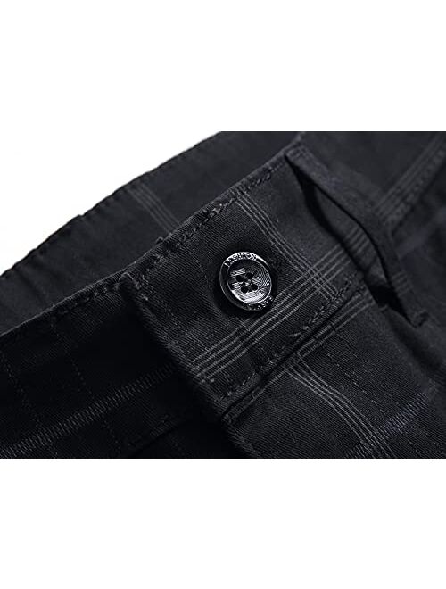 GUNLIRE Men's Chino Pants Skinny Fit Plaid Flat-Front Stretch Slim Stylish Casual Business Dress Pants