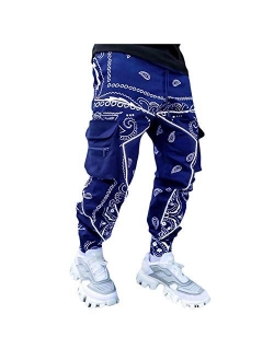 AXYRXWR Hippie Boho Baggy Trousers Mens Loose Sweatpants Popular Streetwear,Paisley Printed Hip Hop Harem Pants for Men