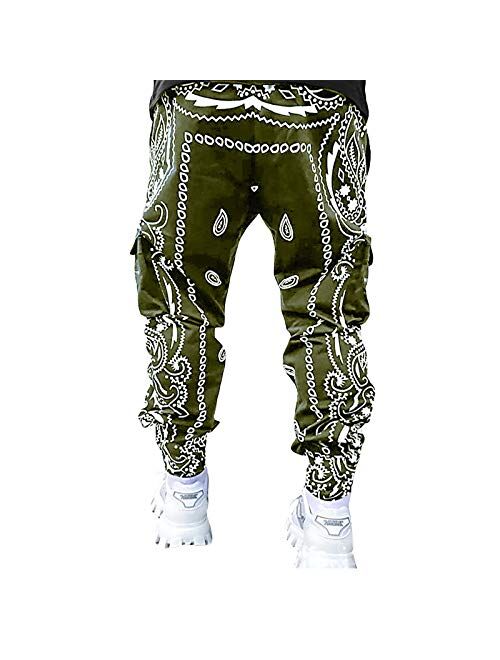 AXYRXWR Hippie Boho Baggy Trousers Mens Loose Sweatpants Popular Streetwear,Paisley Printed Hip Hop Harem Pants for Men