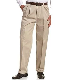 Men's Work-to-Weekend Khaki No-Iron Pleat-Front Pant with Hidden Expandable Waist